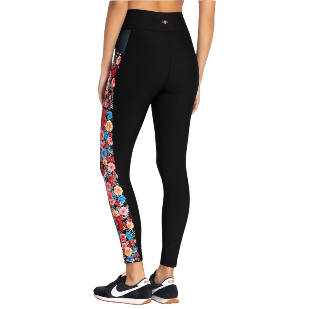 Johnny Was Bee Active Floral Side Stripe Black Luxury Leggings NWOT